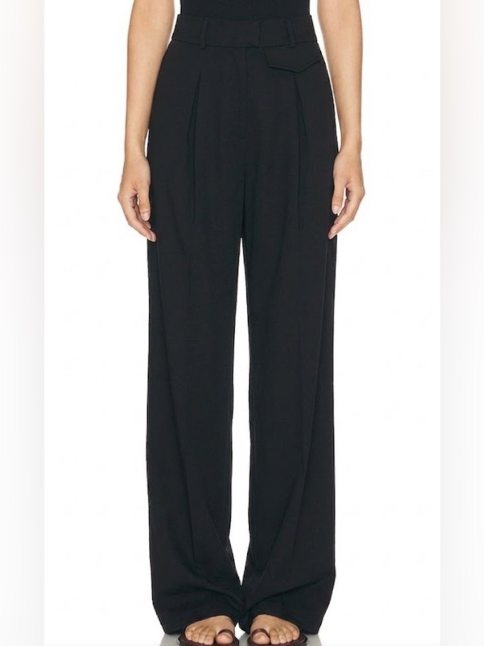 LPA Black High-Rise Wide-Leg Trousers with Tailored Pleat